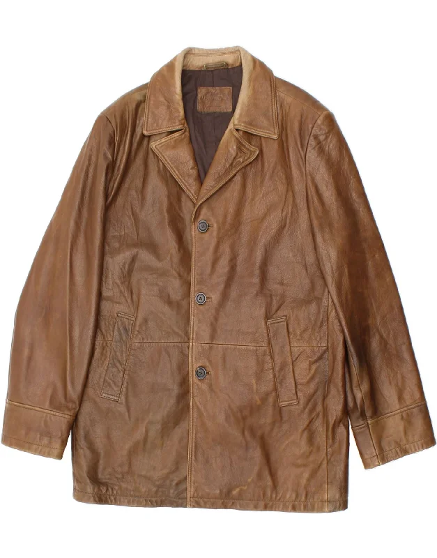 Men's Coats with Wind-Resistant FabricMASSIMO DUTTI Mens Leather Jacket UK 42 XL Brown Leather