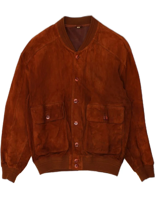 Men's Coats with Multi-Pocket DesignMEUCCI Mens Suede Bomber Jacket IT 50 Large Brown