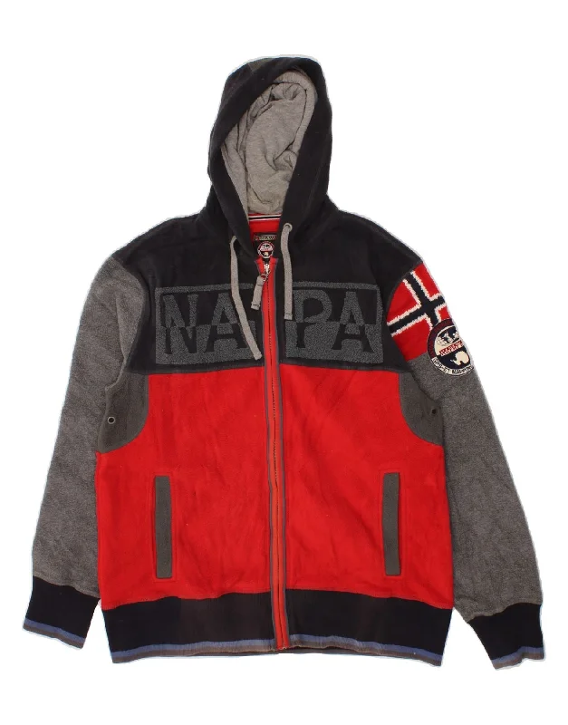 Men's Coats Made in the USANAPAPIJRI Mens Graphic Hooded Fleece Jacket UK 42 XL Red Colourblock