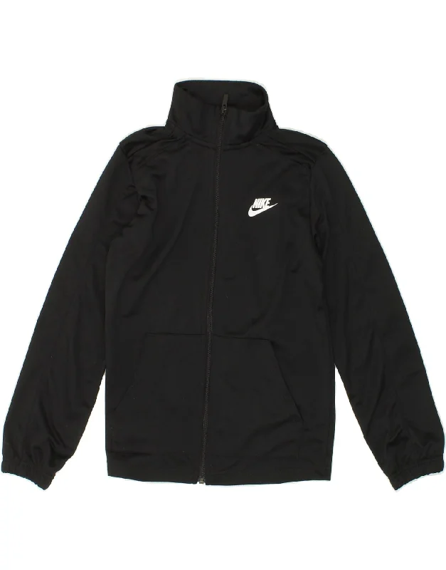 Men's Coats with Snap ButtonsNIKE Boys Graphic Tracksuit Top Jacket 10-11 Years Medium Black Polyester
