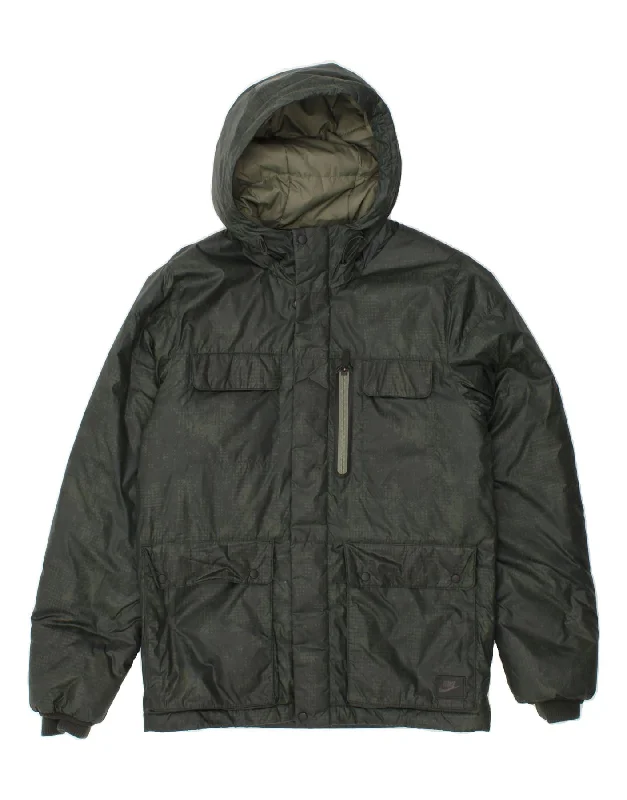 Men's Coats with Belted WaistsNIKE Mens Hooded Padded Jacket UK 36 Small Green Polyester