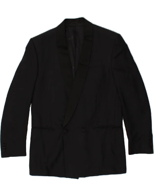 Men's Coats with Velcro ClosuresPIERRE CARDIN Mens Double Breasted Blazer Jacket IT 46 Small Black Silk