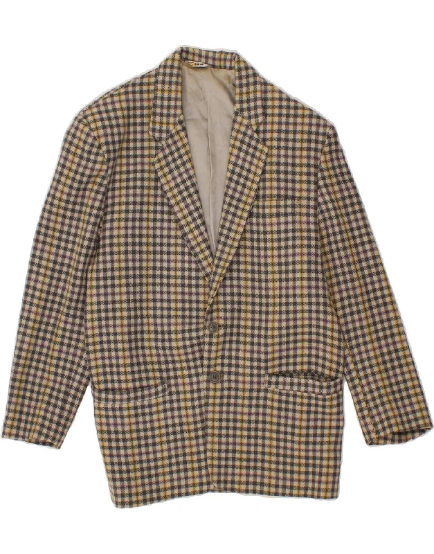 Men's Coats for BikingPOP 84 Mens 2 Button Blazer Jacket UK 36 Small Grey Check Wool