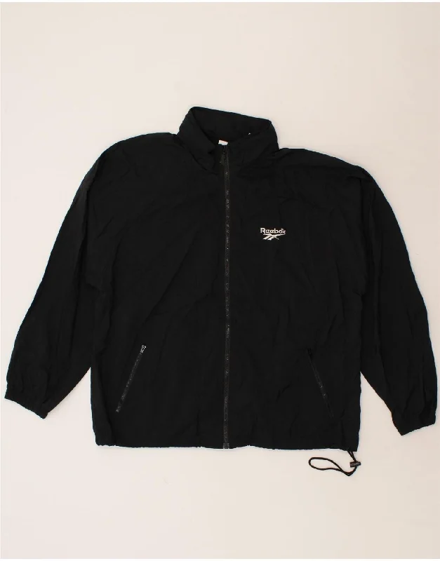 Men's Coats for Winter SportsREEBOK Mens Graphic Hooded Rain Jacket UK 40 Large Black Nylon