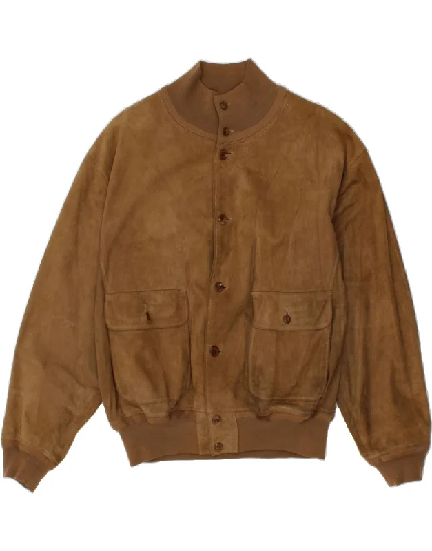 Comfortable Men's ParkasRUPP & TAURECK COUTURE Mens Suede Bomber Jacket IT 56 3XL Brown Leather