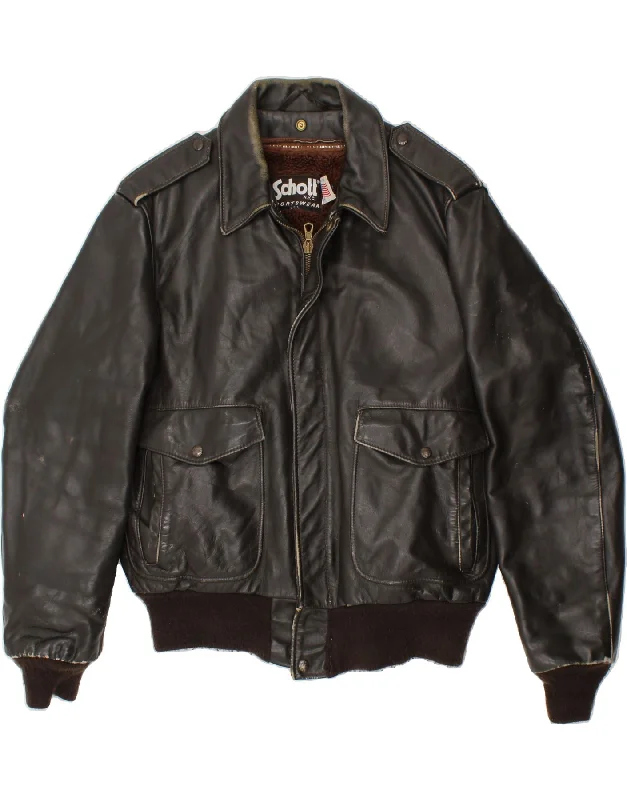 Men's Coats with Tactical FeaturesSCHOTT Mens Leather Flight Aviator Jacket US 44 2XL Black Leather Sports