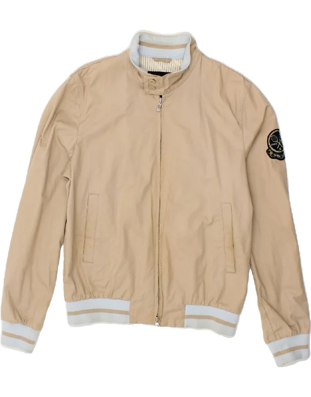 Men's Coats with Military InfluenceSERGIO TACCHINI Mens Graphic Bomber Jacket IT 50 Large Beige Cotton