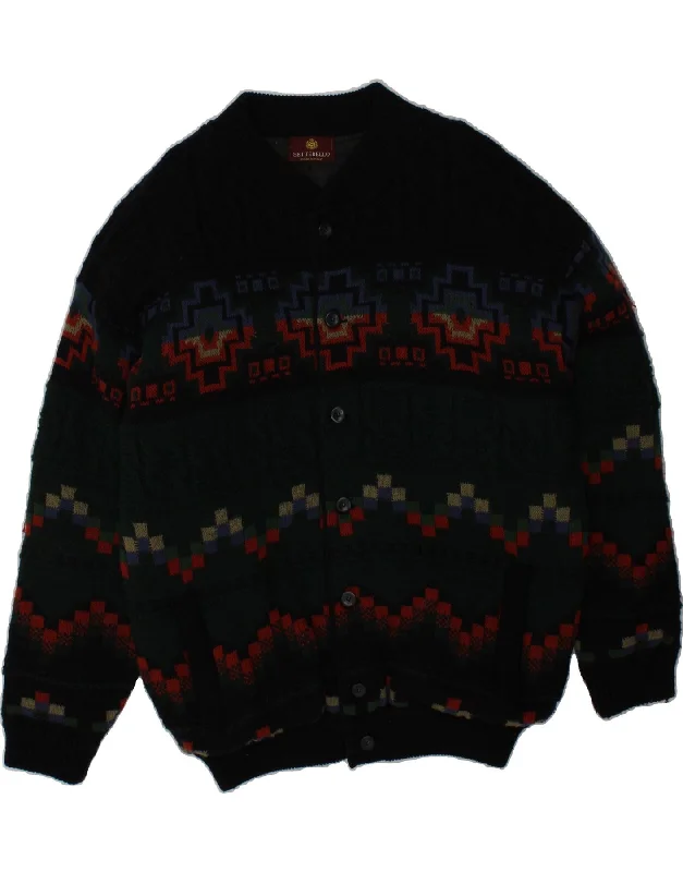Men's Coats with PocketsSETTEBELO Mens Knit Bomber Jacket UK 40 Large Green Geometric Wool Aztec