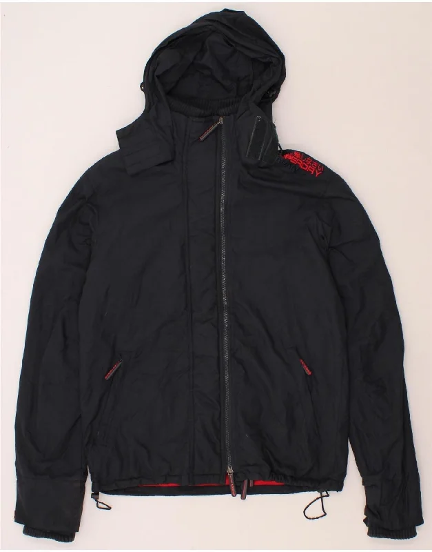 Men's Coats with Quick-Dry FabricSUPERDRY Mens Hooded Windbreaker Jacket UK 40 Large Navy Blue Nylon
