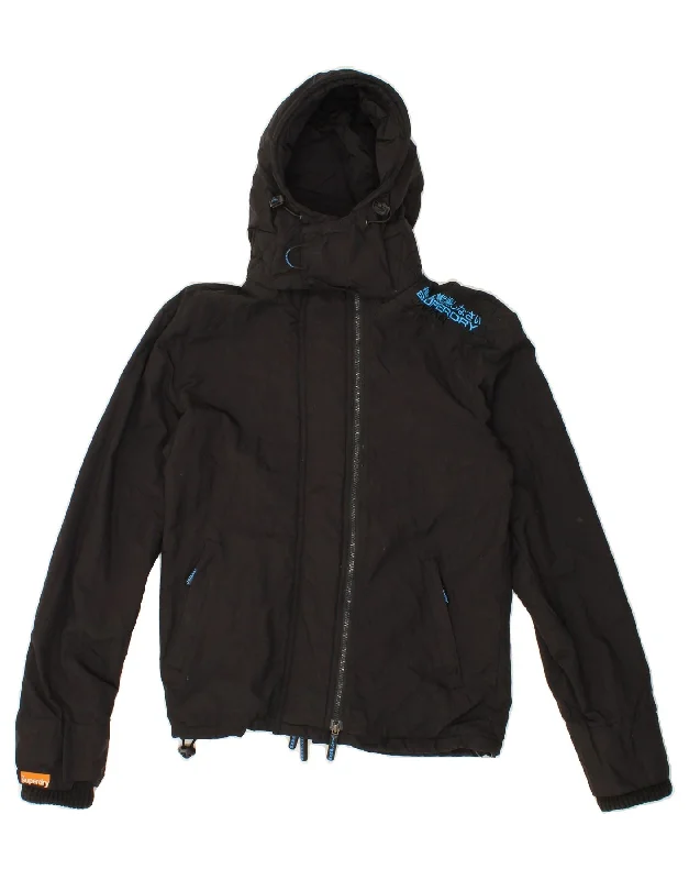 Practical Men's RaincoatsSUPERDRY Mens Windcheater Hooded Windbreaker Jacket UK 36 Small Black