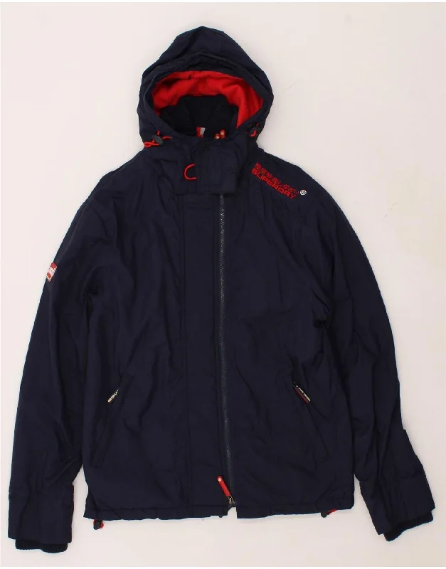 Men's Coats for RunningSUPERDRY Mens Windcheater Hooded Windbreaker Jacket UK 38 Medium Navy Blue