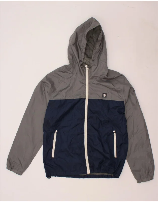 Casual Men's Bomber JacketsTERRANOVA Mens Hooded Rain Jacket UK 38 Medium Grey Colourblock Polyester