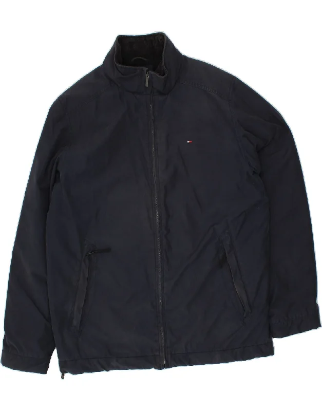 Men's Coats with Velcro ClosuresTOMMY HILFIGER Mens Bomber Jacket UK 40 Large Navy Blue Cotton