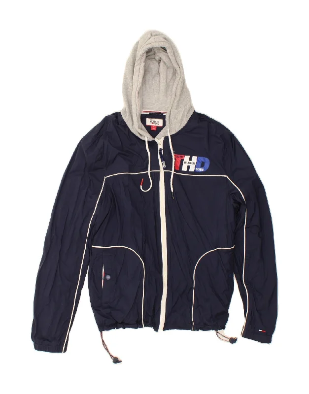 Men's Coats for Ice FishingTOMMY HILFIGER Mens Graphic Hooded Bomber Jacket UK 38 Medium Navy Blue