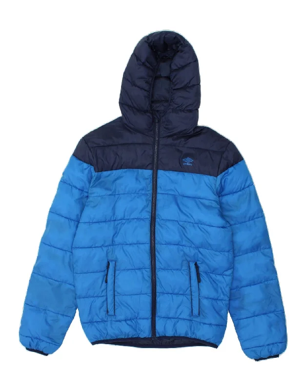 Men's Coats with Hand WarmersUMBRO Mens Hooded Padded Jacket UK 36 Small Blue Colourblock Polyester