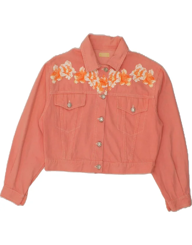Men's Coats with Ripstop FabricVINTAGE Girls Crop Denim Jacket 11-12 Years Orange Floral Cotton