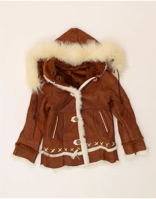 Men's Coats with ZippersVINTAGE Girls Hooded Sherpa Jacket 2-3 Years Brown