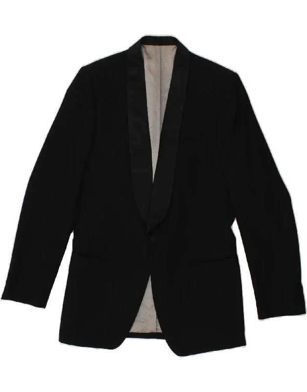 Men's Coats without LiningVINTAGE Mens 1 Button Blazer Jacket IT 46 Small Black Virgin Wool