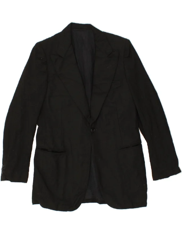 Unique Men's Flight JacketsVINTAGE Mens 1 Button Blazer Jacket IT 46 Small Black Wool