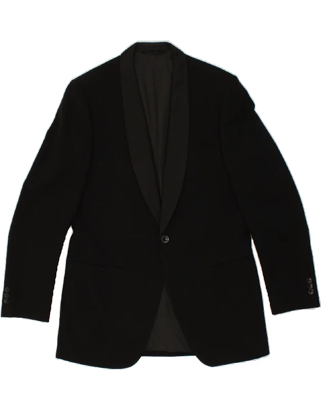 Men's Coats for Rainy WeatherVINTAGE Mens 1 Button Blazer Jacket UK 38 Medium Black New Wool