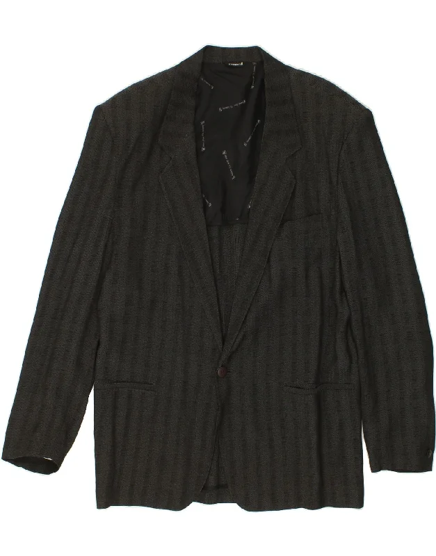 Men's Coats with Flannel LiningVINTAGE Mens 1 Button Blazer Jacket UK 40  Large Grey Striped