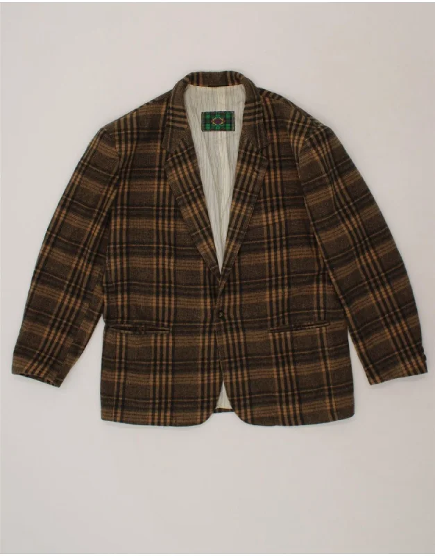 Men's Coats with Inner PocketsVINTAGE Mens 1 Button Blazer Jacket UK 42 XL Brown Check