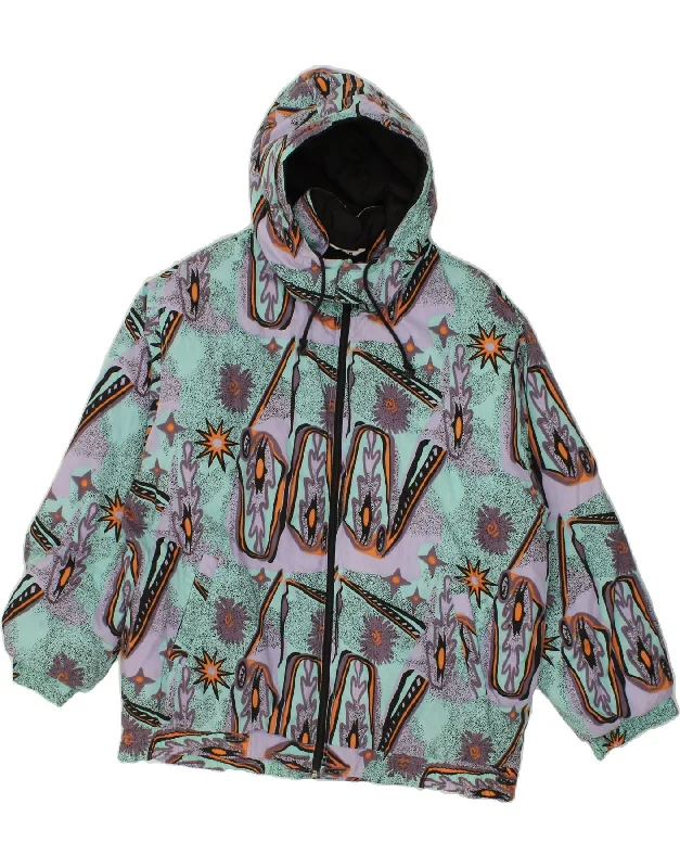 Unique Men's Flight JacketsVINTAGE Mens Abstract Pattern Hooded Windbreaker Jacket UK 40 Large Blue