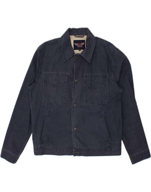 Men's Coats with Vintage StyleVINTAGE Mens Bomber Jacket IT 52 XL Navy Blue Cotton