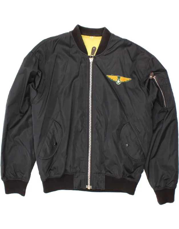 Men's Coats with PocketsVINTAGE Mens Bomber Jacket UK 44 2XL Black Polyamide