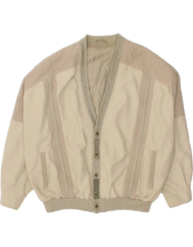 Men's Coats with Magnetic ClosuresVINTAGE Mens Bomber Jacket UK 44 2XL Grey Colourblock Polyester