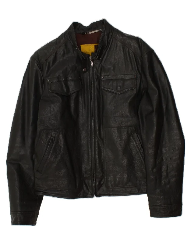 Men's Coats for Outdoor ActivitiesVINTAGE Mens Bomber Leather Jacket IT 50 Large Black Leather