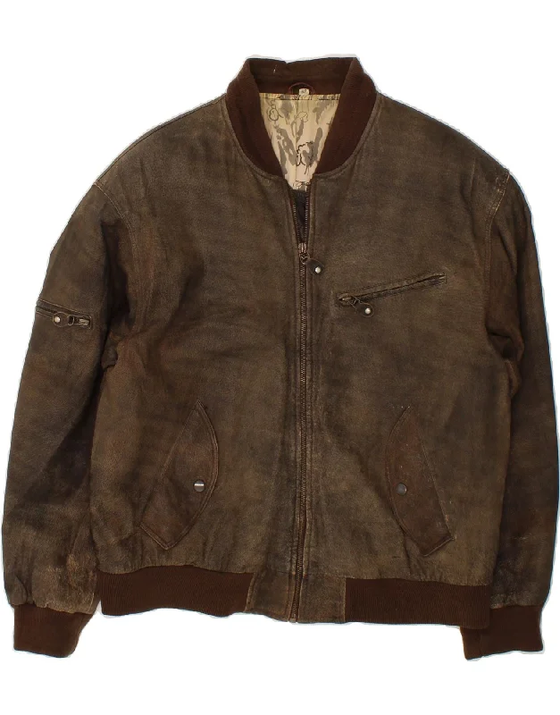 Men's Coats for Skinny MenVINTAGE Mens Bomber Leather Jacket IT 52 XL Brown