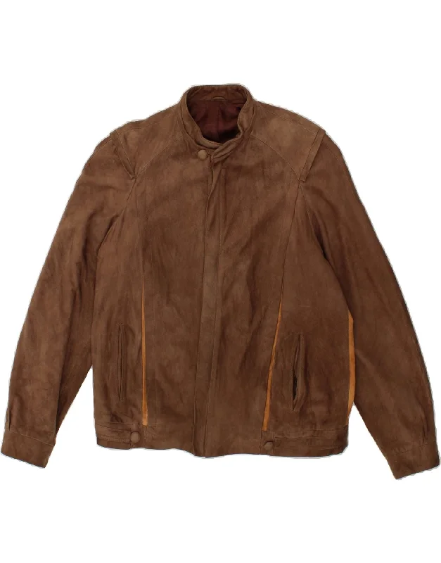 Lightweight Men's WindbreakersVINTAGE Mens Bomber Suede Jacket IT 50 Large Brown Colourblock Leather