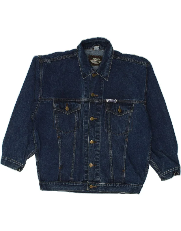 Men's Coats with Patchwork DesignsVINTAGE Mens Denim Jacket UK 42 XL Navy Blue Cotton