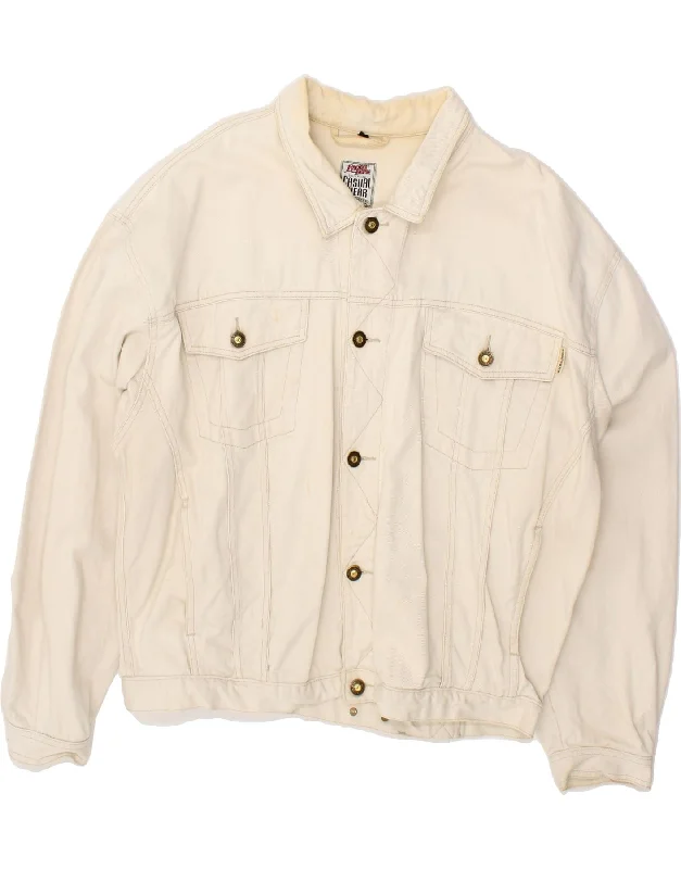 High-Quality Men's Duffle CoatsVINTAGE Mens Denim Jacket UK 42 XL Off White Cotton