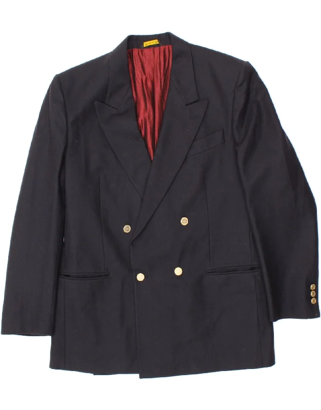Men's Coats with Synthetic InsulationVINTAGE Mens Double Breasted Blazer Jacket IT 52 XL Navy Blue Virgin Wool
