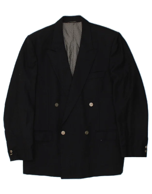 Men's Coats for SpringVINTAGE Mens Double Breasted Blazer Jacket UK 38 Medium Black Virgin Wool