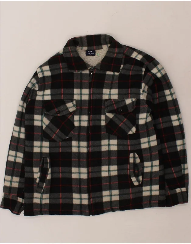 Men's Coats for HikingVINTAGE Mens Fleece Jacket UK 38 Medium Black Check Polyester