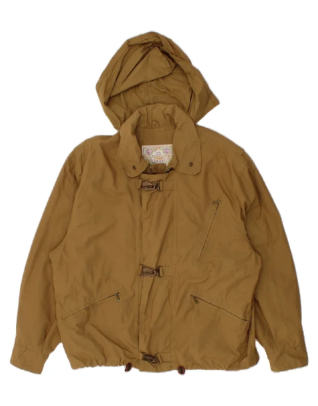 High-Quality Men's Duffle CoatsVINTAGE Mens Hooded Bomber Jacket UK 36 Small Brown Cotton