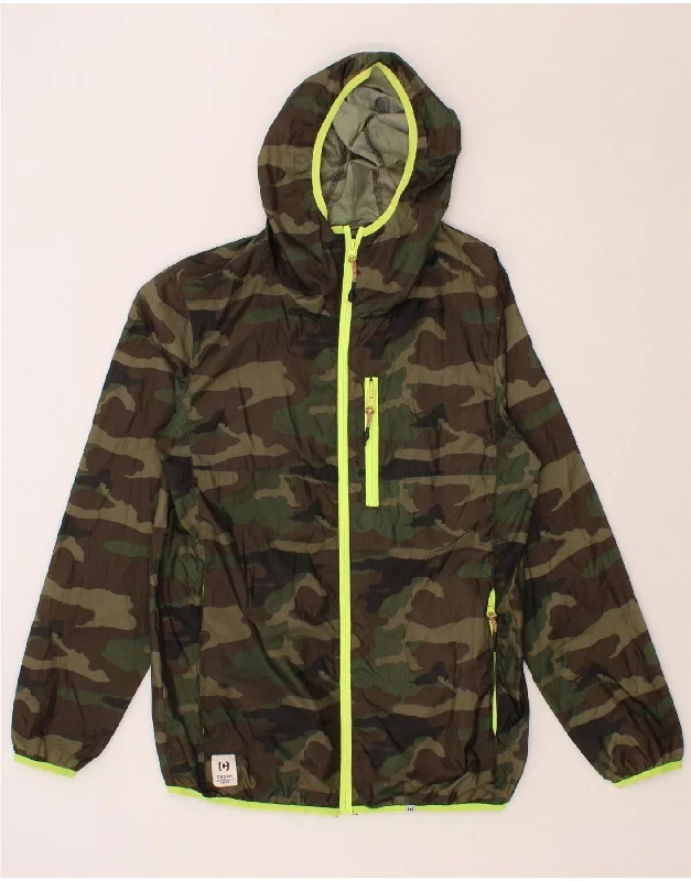 Men's Coats for Ice FishingVINTAGE Mens Hooded Rain Jacket UK 36 Small Khaki Camouflage Polyamide