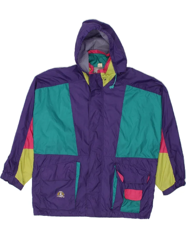 Men's Coats with Reflective StripesVINTAGE Mens Hooded Rain Jacket UK 40 Large Purple Colourblock Polyamide