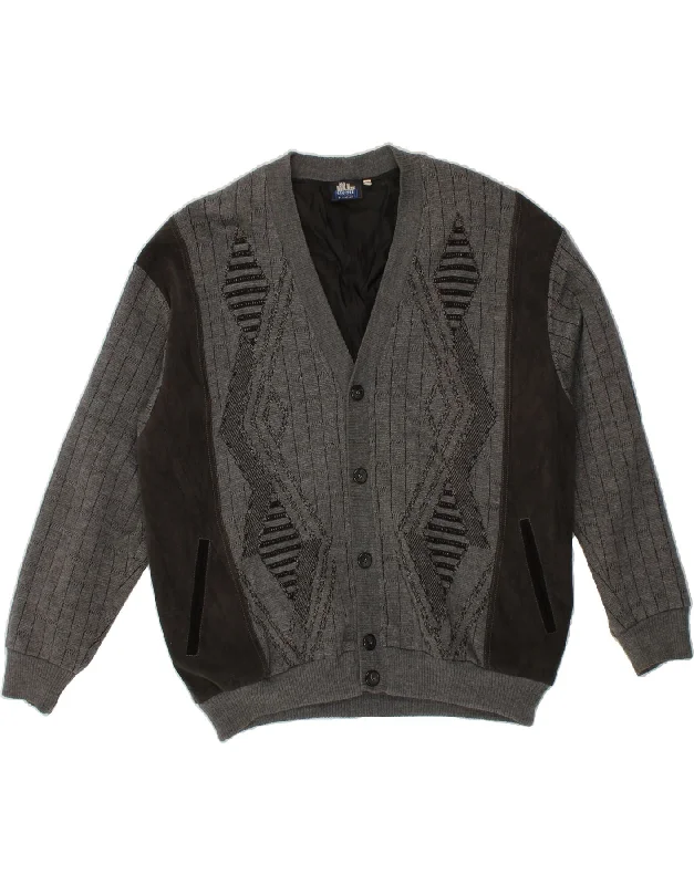 Men's Coats for Skinny MenVINTAGE Mens Knit Bomber Jacket IT 52 XL Grey Geometric