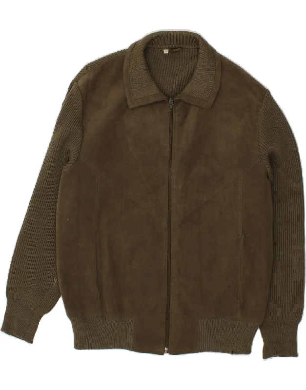 Best Men's Leather CoatsVINTAGE Mens Knit Bomber Jacket IT 52 XL Khaki Wool