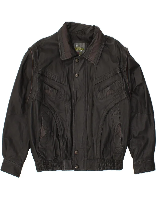 Men's Coats for WalkingVINTAGE Mens Leather Jacket IT 46 Small Black Leather