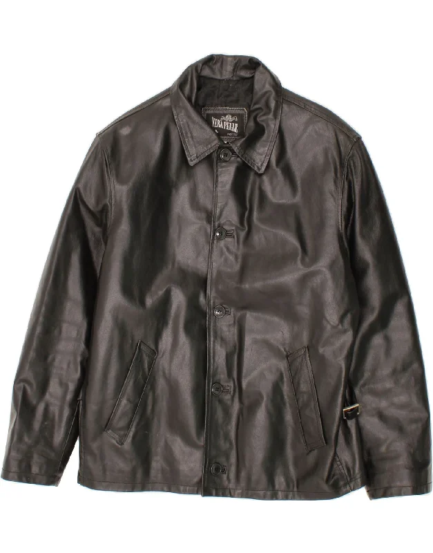 Men's Coats for Big and TallVINTAGE Mens Leather Jacket IT 48 Medium Black Leather