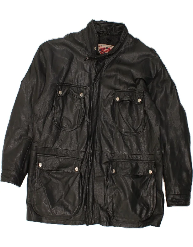 Men's Coats with Removable LiningsVINTAGE Mens Leather Jacket IT 48 Medium Black Leather