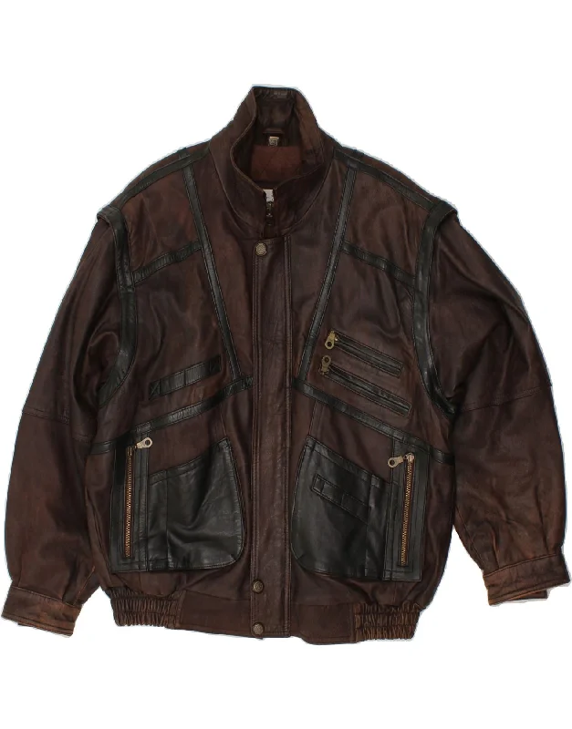 Men's Coats with Vintage StyleVINTAGE Mens Leather Jacket IT 50 Large Brown Leather