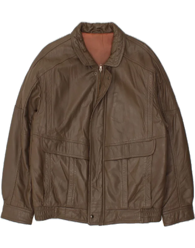 Men's Coats with Relaxed FitsVINTAGE Mens Leather Jacket IT 50 Large Brown