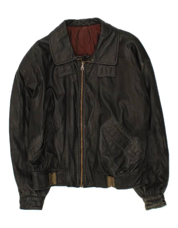 Men's Coats for Rainy WeatherVINTAGE Mens Leather Jacket IT 54 2XL Black Leather