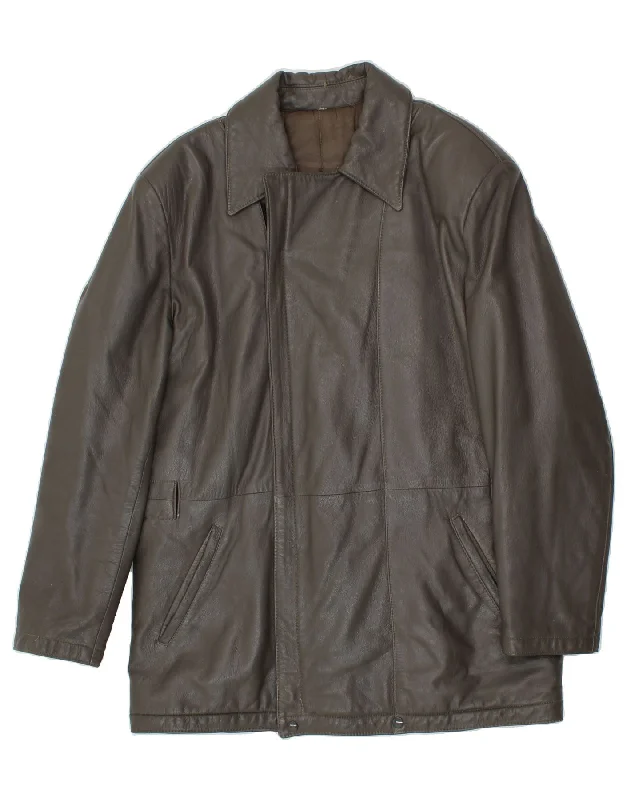 Men's Coats with Adjustable HemsVINTAGE Mens Leather Jacket UK 38 Medium Grey